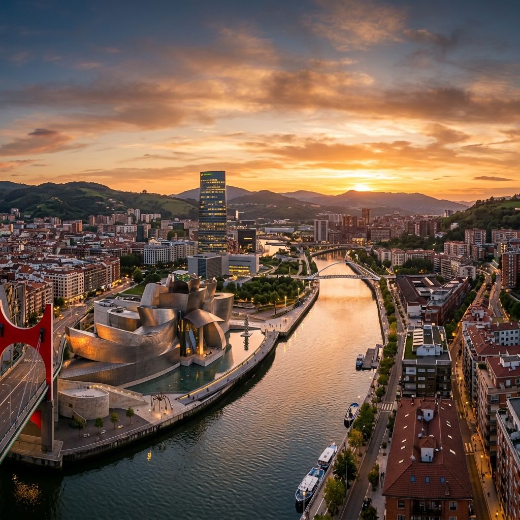 Bilbao al atardecer, con el Guggenheim